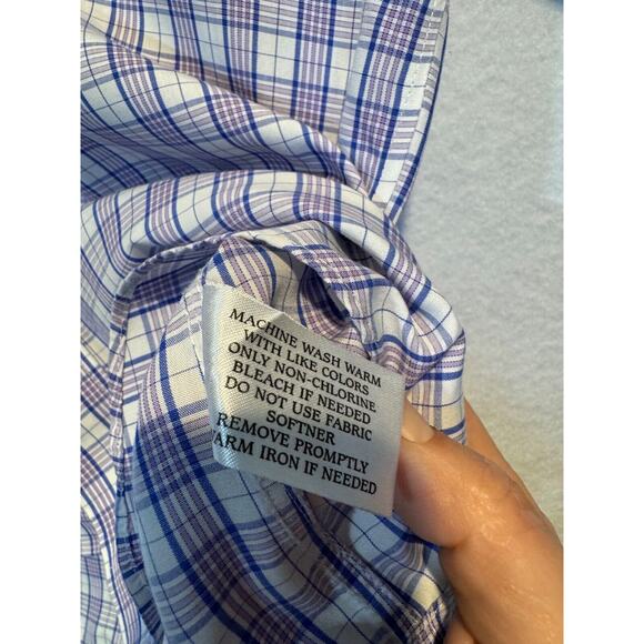 Neiman Marcus Mens Medium Purple Plaid Trim Fit Cotton Button Up Shirt 16 32/33 - Picture 8 of 12